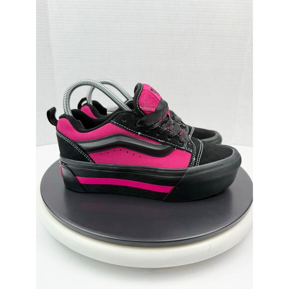 VANS Knu Skool Skate Platform Stacked Womens Size 7.5 Sneaker Black Pink Satin - Picture 4 of 9